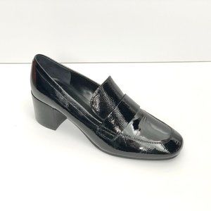 Marc Fisher LTD. Women's Hudson Block Heel Shiny Black Loafers
